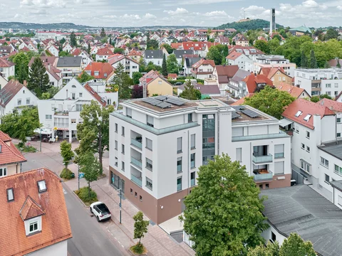 Foto: Mehrfamilienhaus von Gottlob Rommel im Großraum Stuttgart aus der Luft